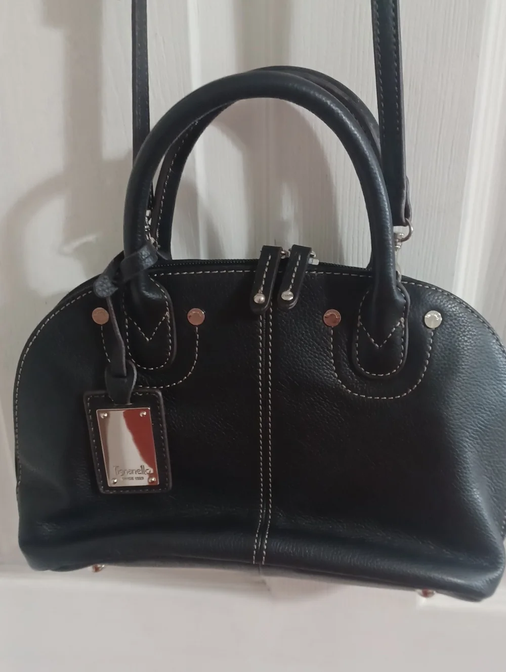 Tignanello Classic Black Geniune Leather Dome Satchel Bag. NWOT